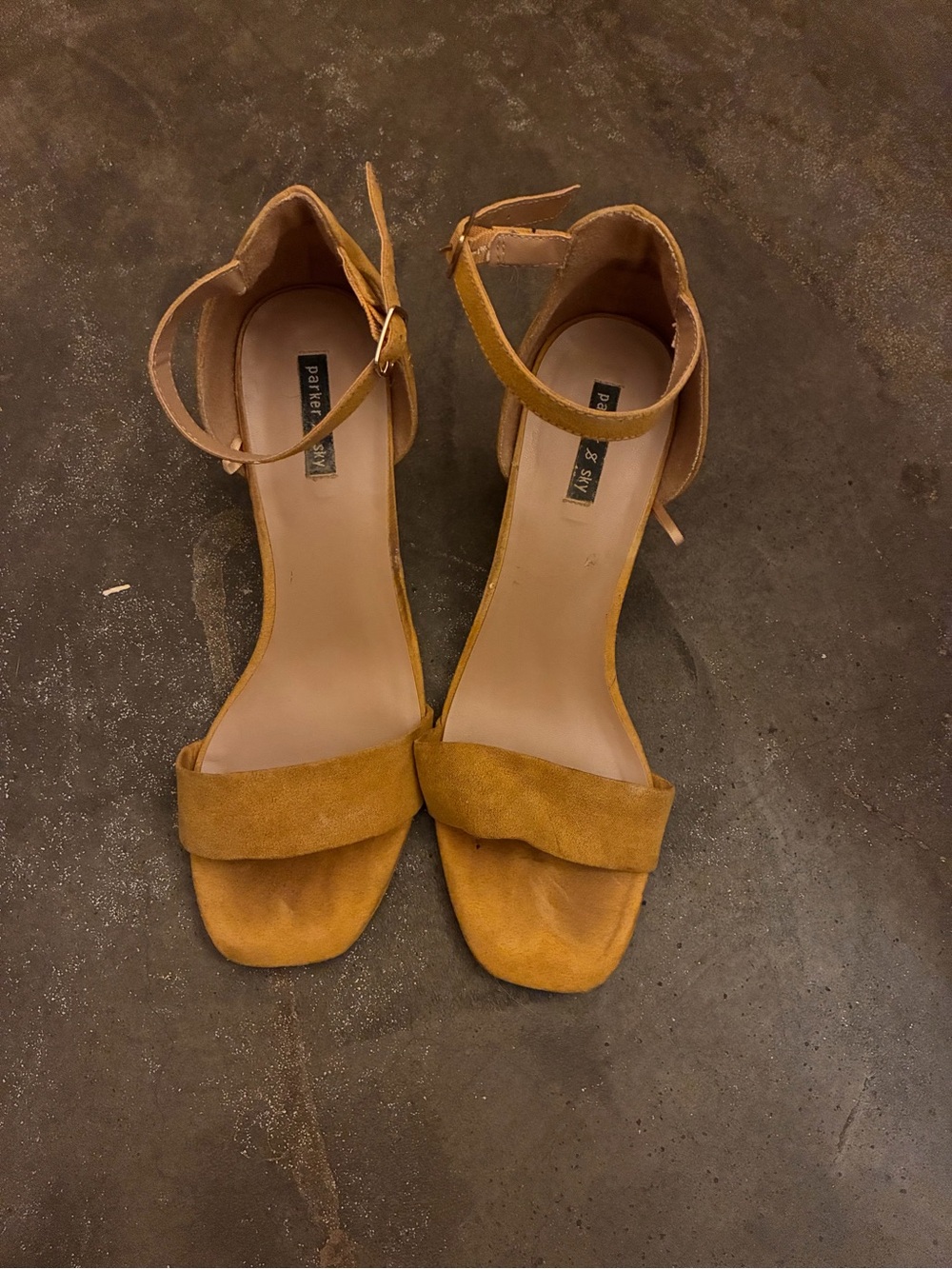 Parke & Ronen Mustard Suede Ankle-Strap Heels
